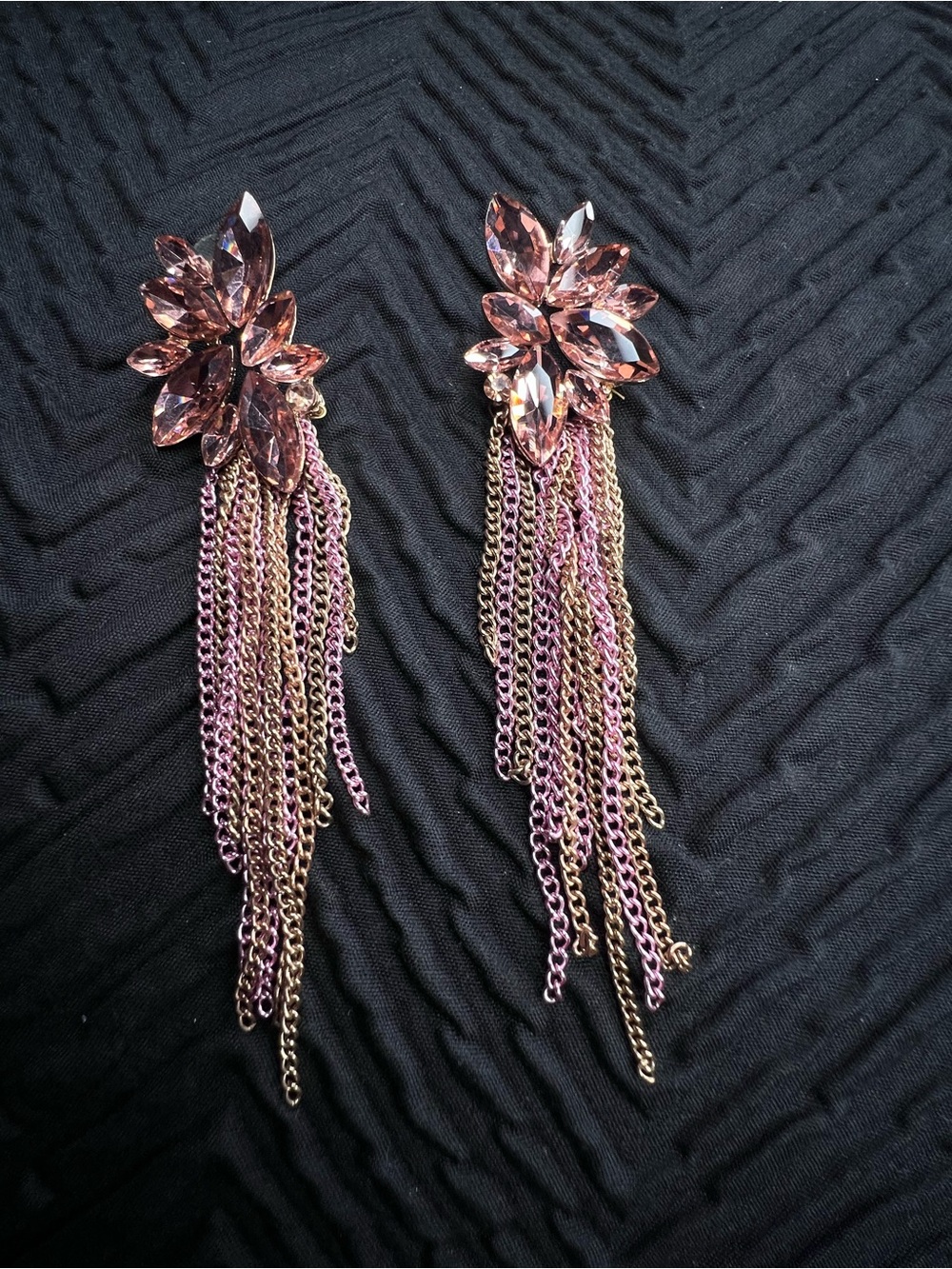 Statement Pink Crystal Tassel Drop Earrings - Women Jewelry